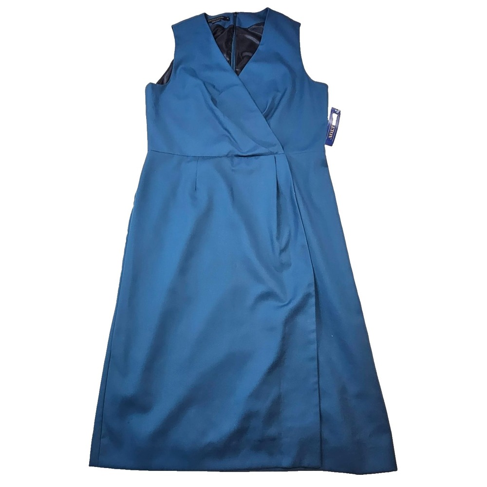Pendleton Sleeveless Wrap Dress 100% Virgin Wool Size 12 Steel Blue USA NWT